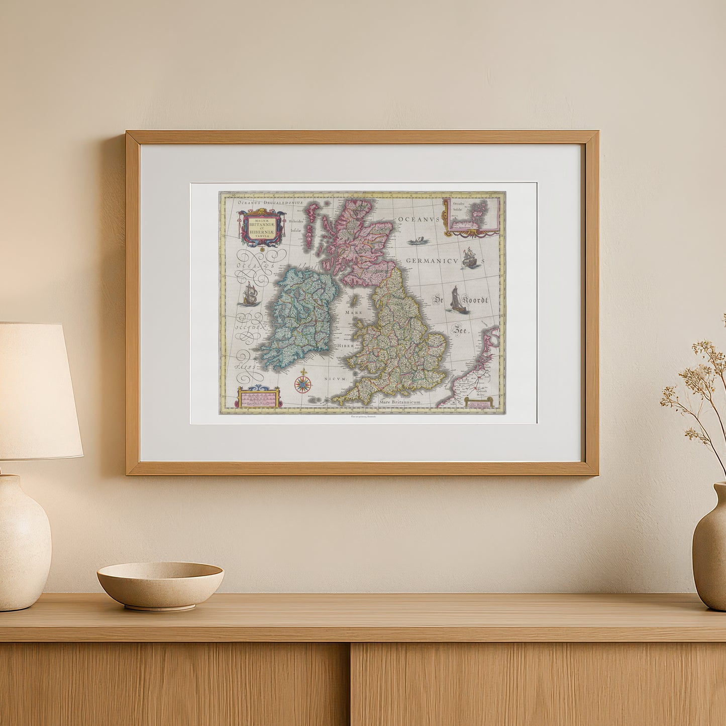 Vintage British Isles Map - Magnae Britanniae et Hiberniae Tabula by Joan Blaeu (1665)