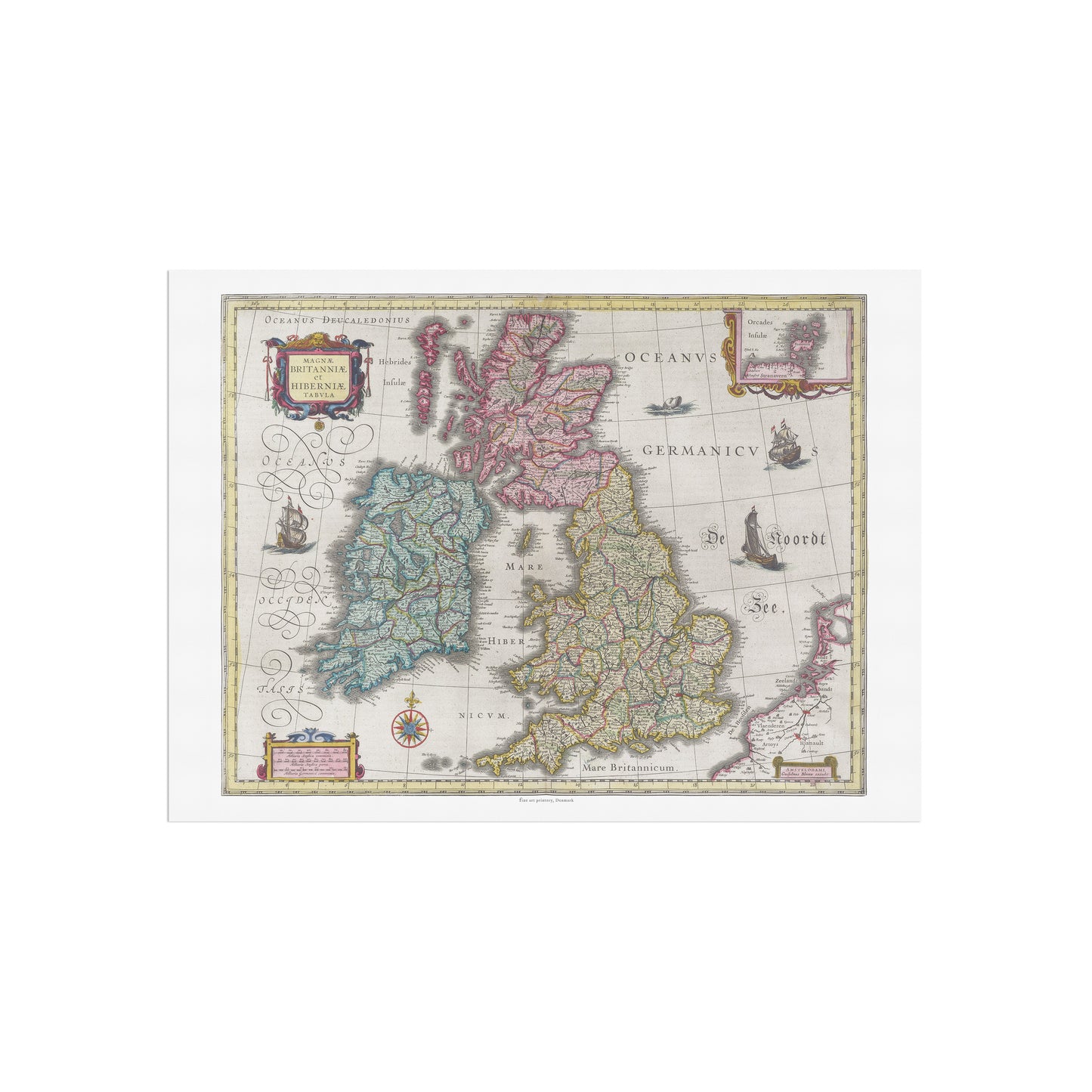 Vintage British Isles Map - Magnae Britanniae et Hiberniae Tabula by Joan Blaeu (1665)