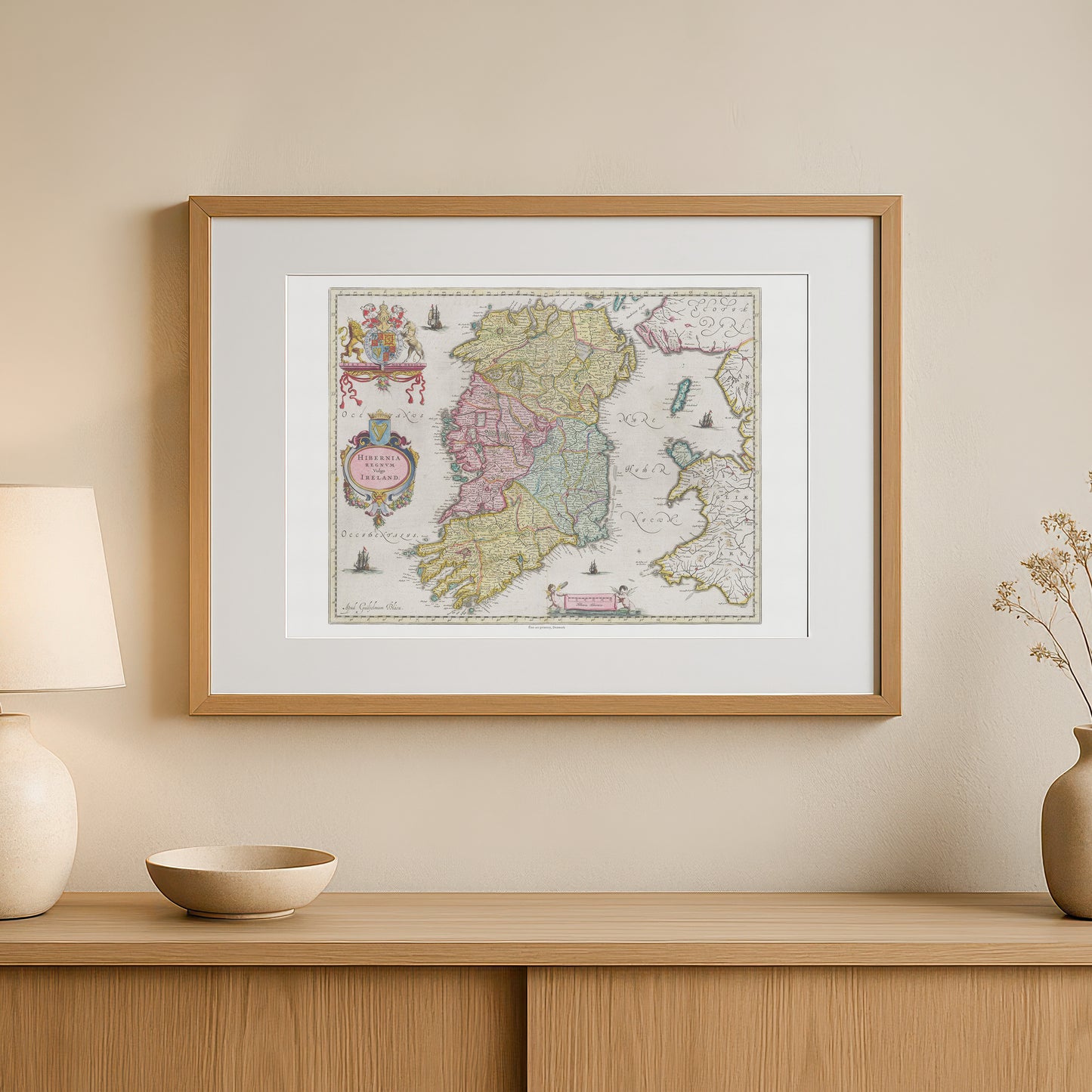 Vintage Map of Ireland - Hibernia Regnum vulgo Ireland by Joan Blaeu (1665)