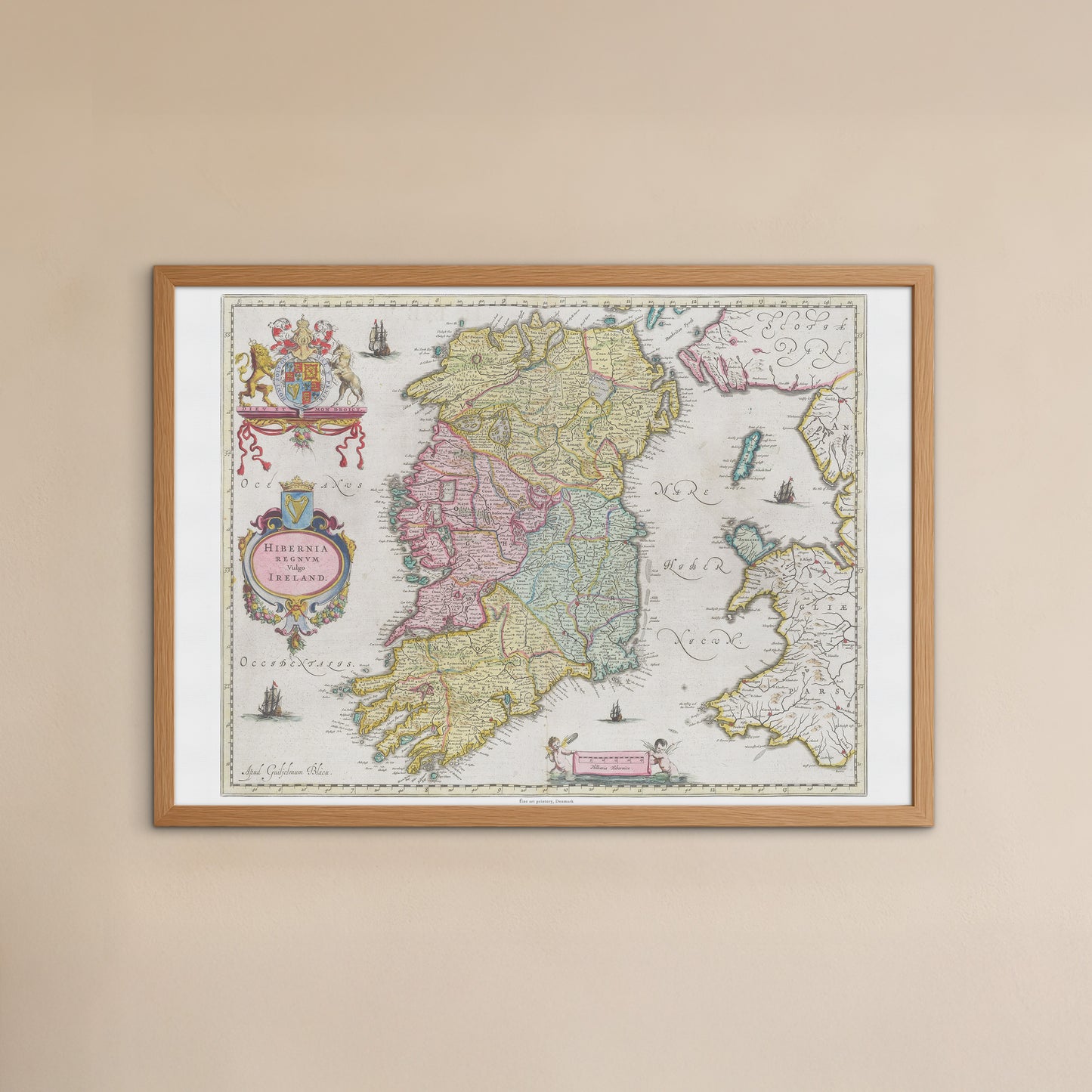 Vintage Map of Ireland - Hibernia Regnum vulgo Ireland by Joan Blaeu (1665)