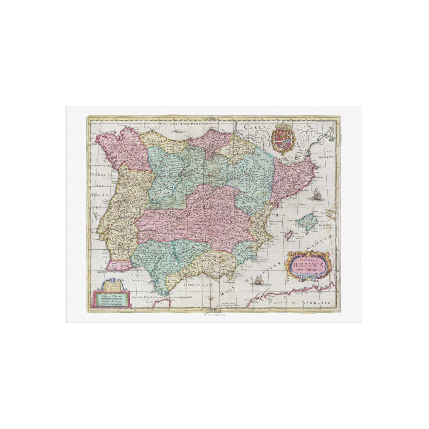 Vintage Map of Spain - Regnorum Hispaniae Nova Descriptio by Joan Blaeu (1665)