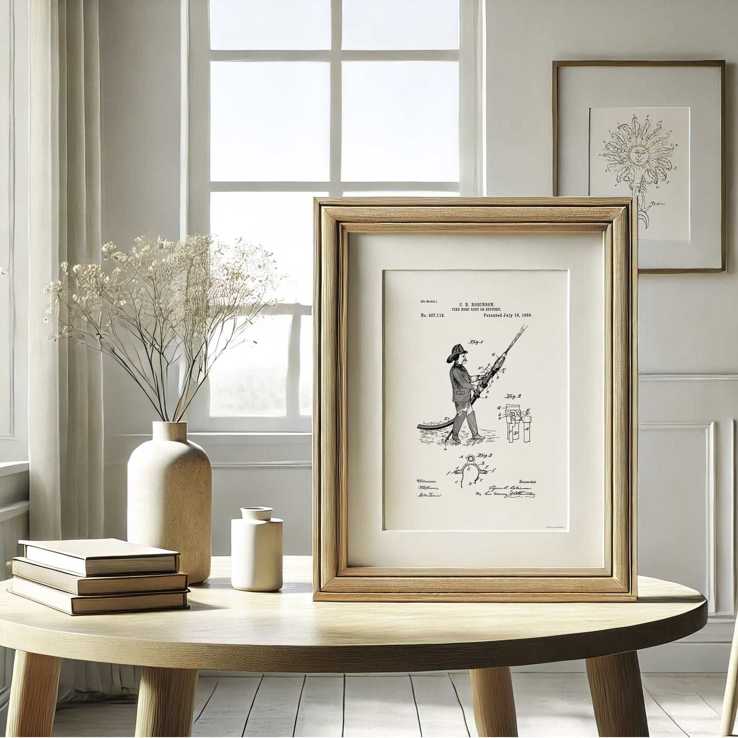 Vintage Fire Hose Rest Patent Print – 1889 Invention by C. R. Robinson