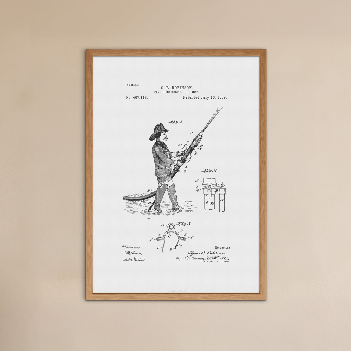 Vintage Fire Hose Rest Patent Print – 1889 Invention by C. R. Robinson