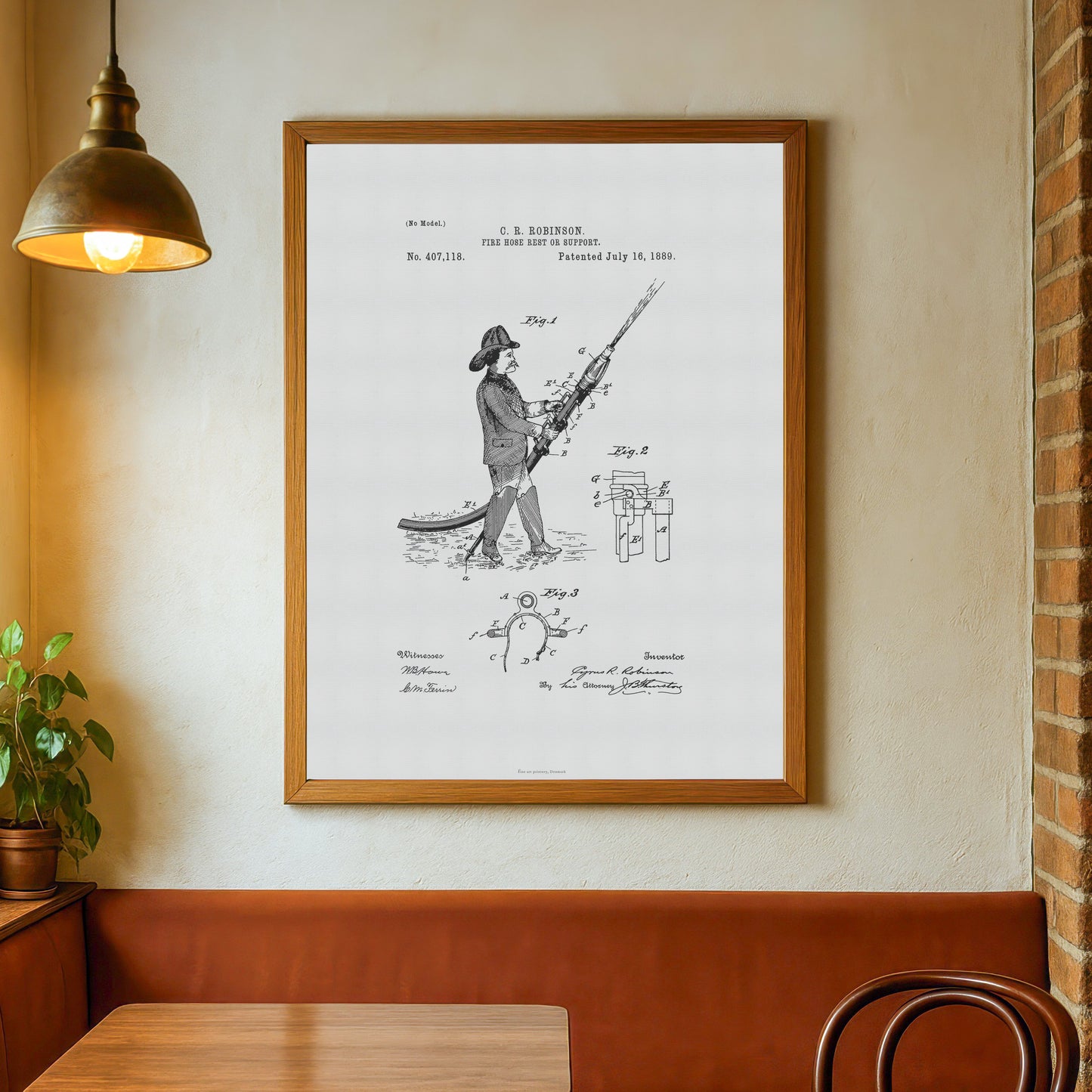 Vintage Fire Hose Rest Patent Print – 1889 Invention by C. R. Robinson