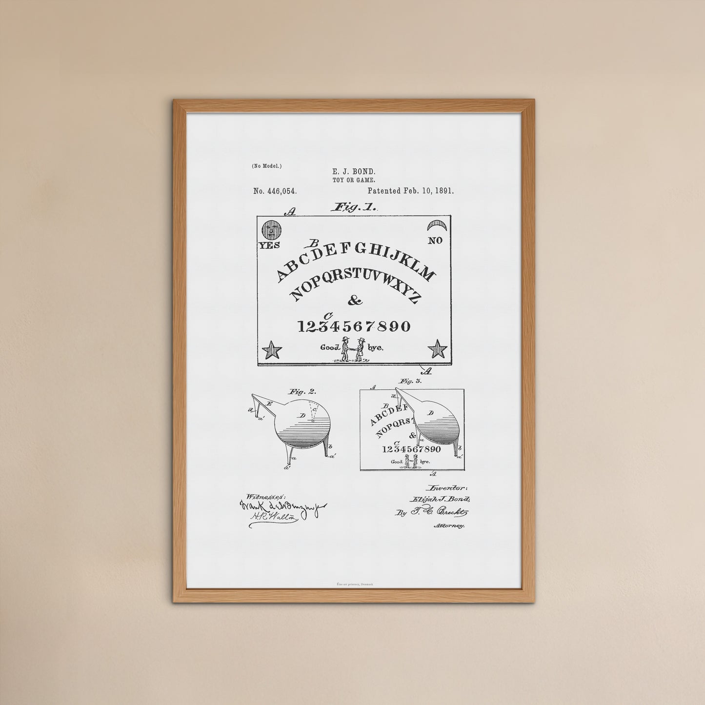 Vintage Ouija Board Patent Print – 1891 Invention by Elijah J. Bond