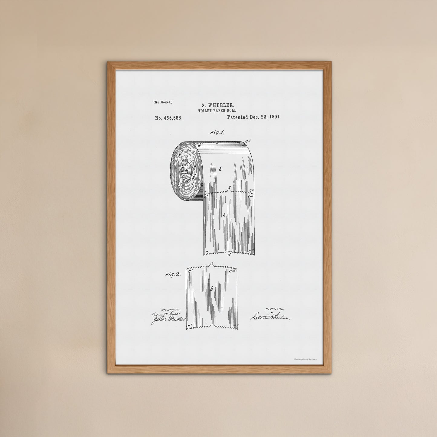 Vintage Toilet Paper Roll Patent Print – 1891 Invention by S. Wheeler