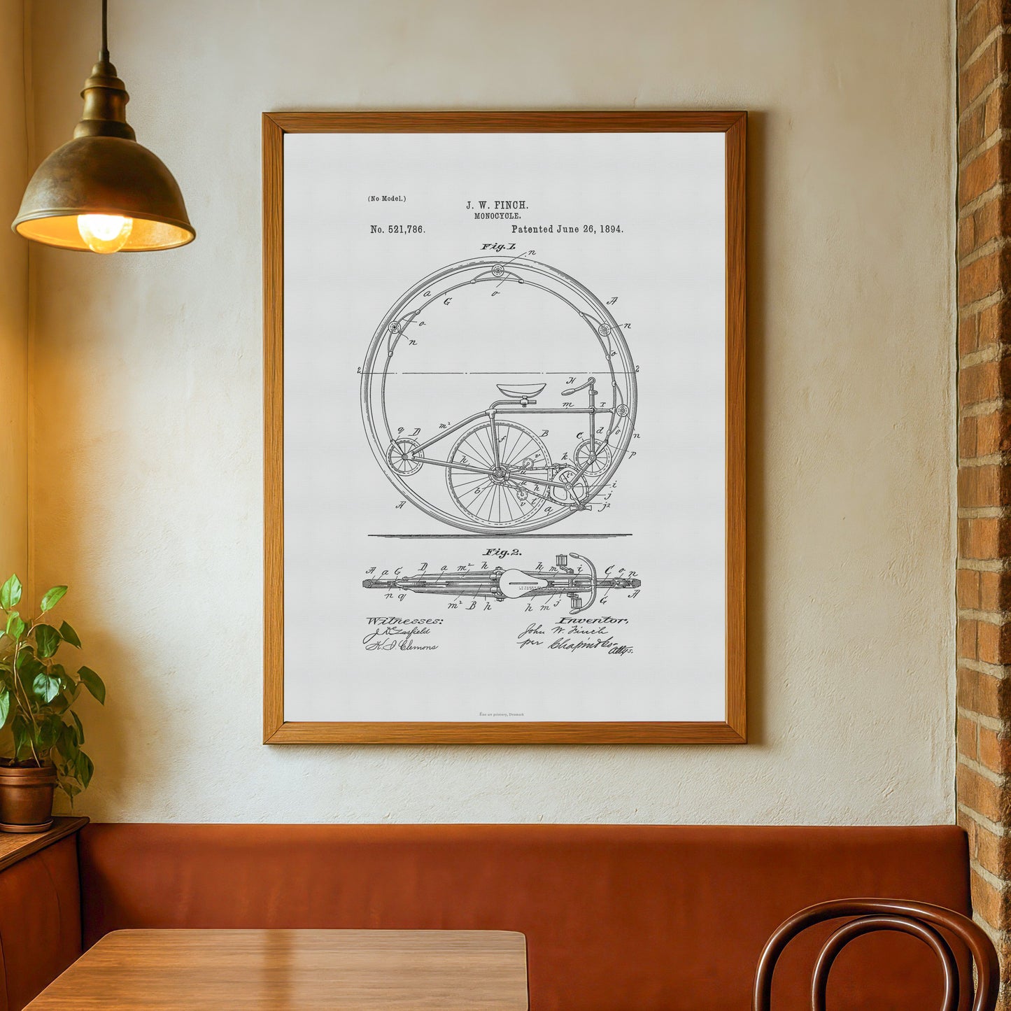 Vintage Monocycle Patent Print – 1894 Invention by J. W. Finch