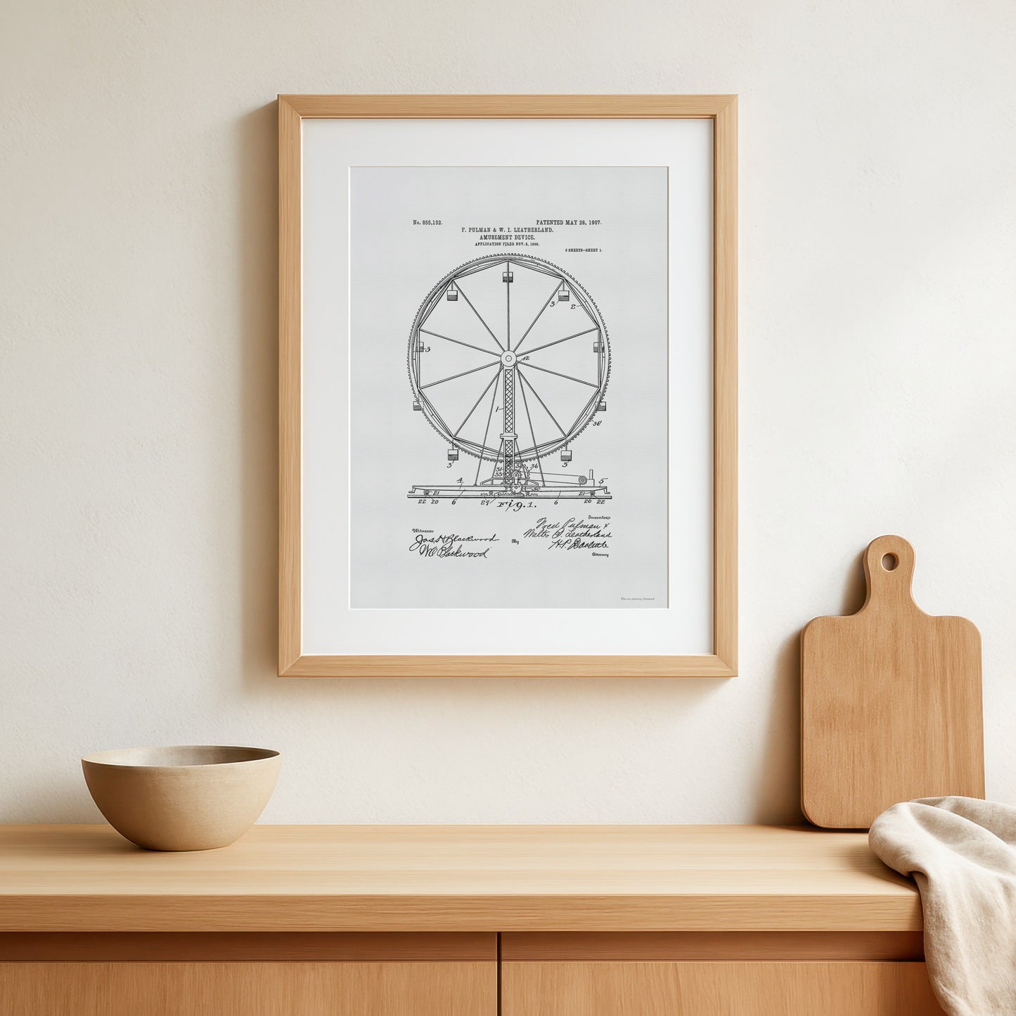 Vintage Ferris Wheel Patent Print – 1906 Amusement Device by F. Pulman & W. I. Leatherland