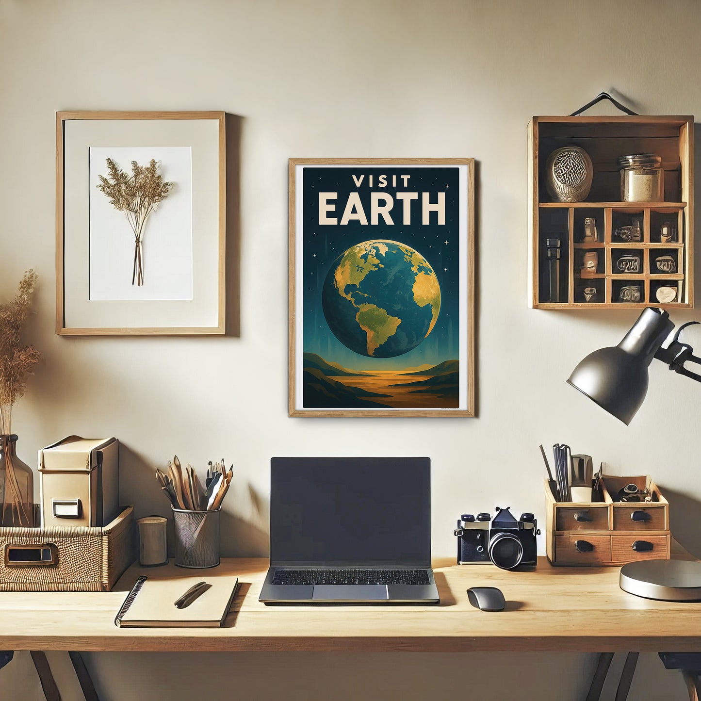 Visit Earth – Retro Art Deco Style Vintage Planet Travel Poster
