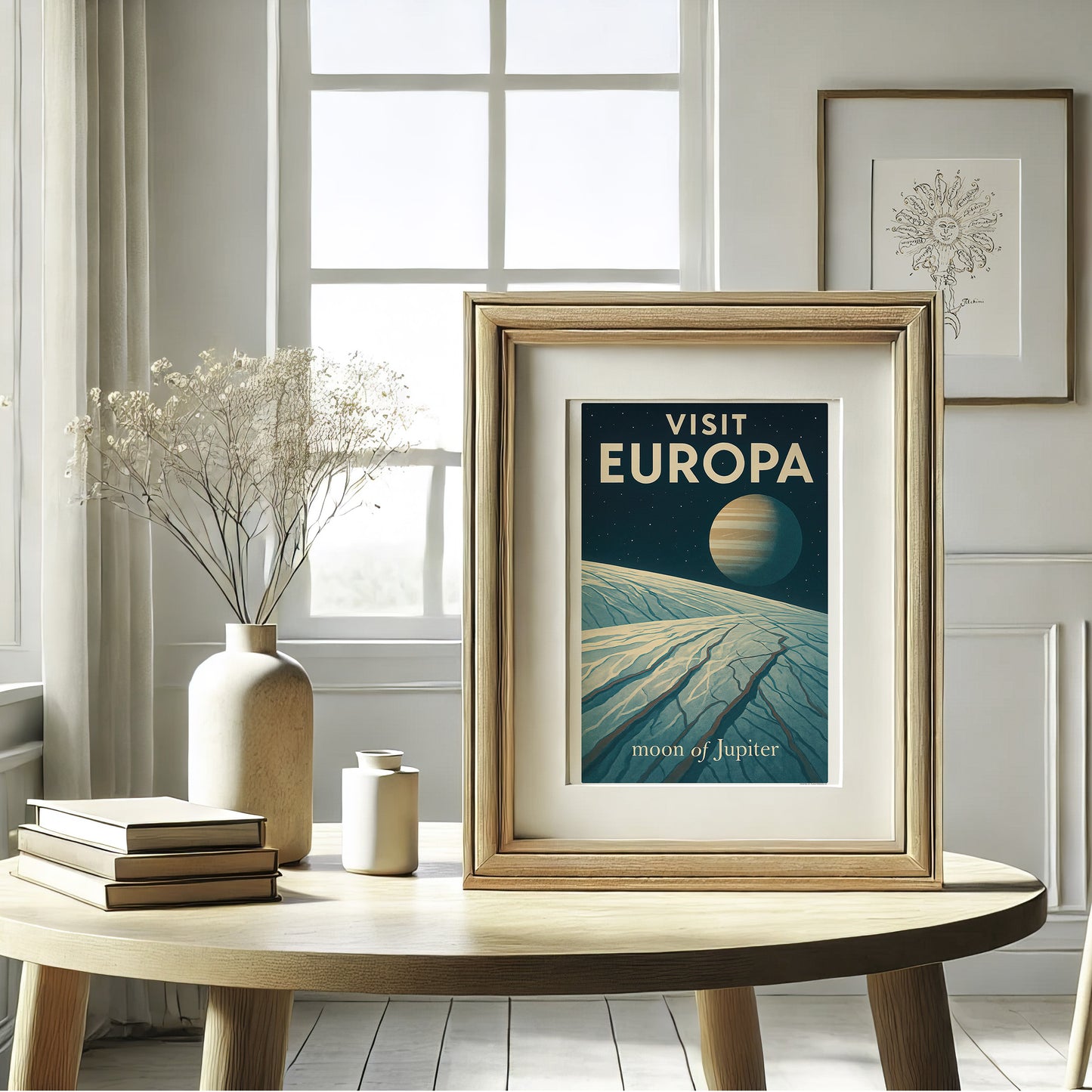 Visit Europa – Moon of Jupiter Vintage Travel Poster in Retro Art Deco Style