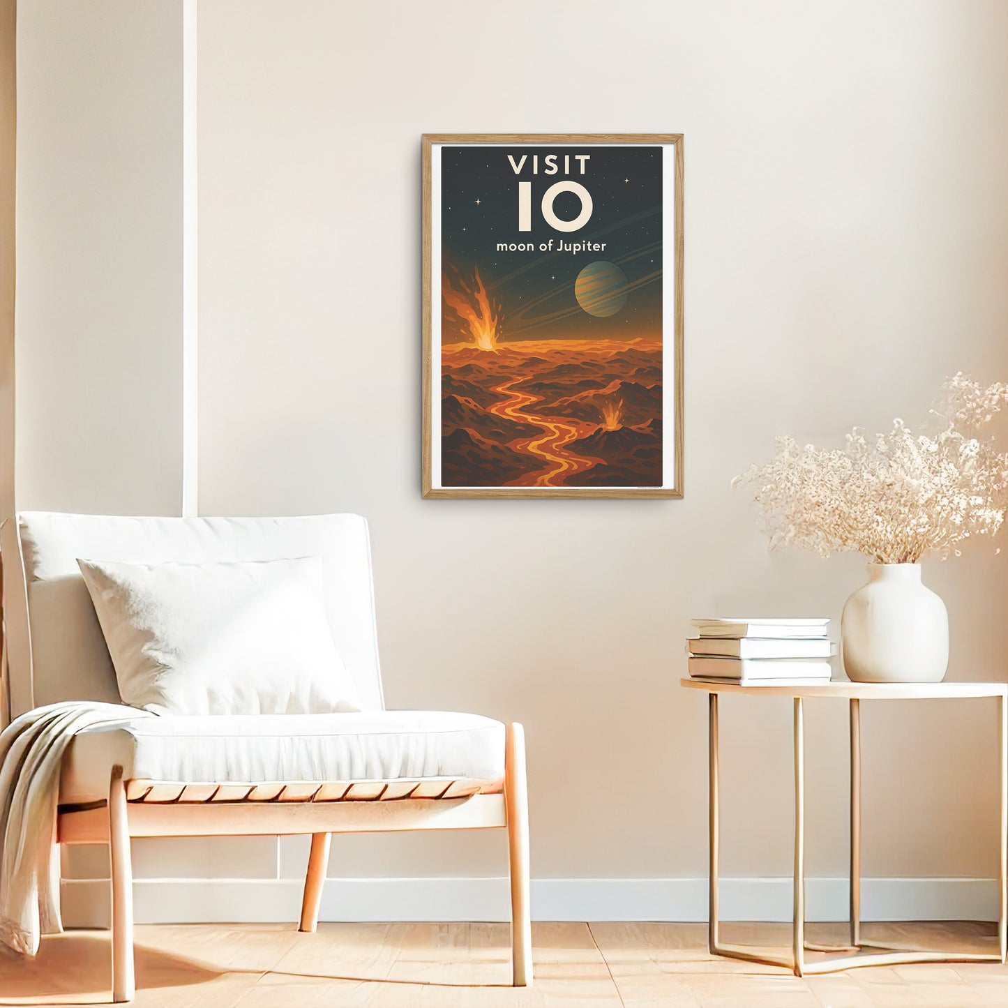 Visit Io – Moon of Jupiter Retro Space Poster in Vintage Art Deco Style