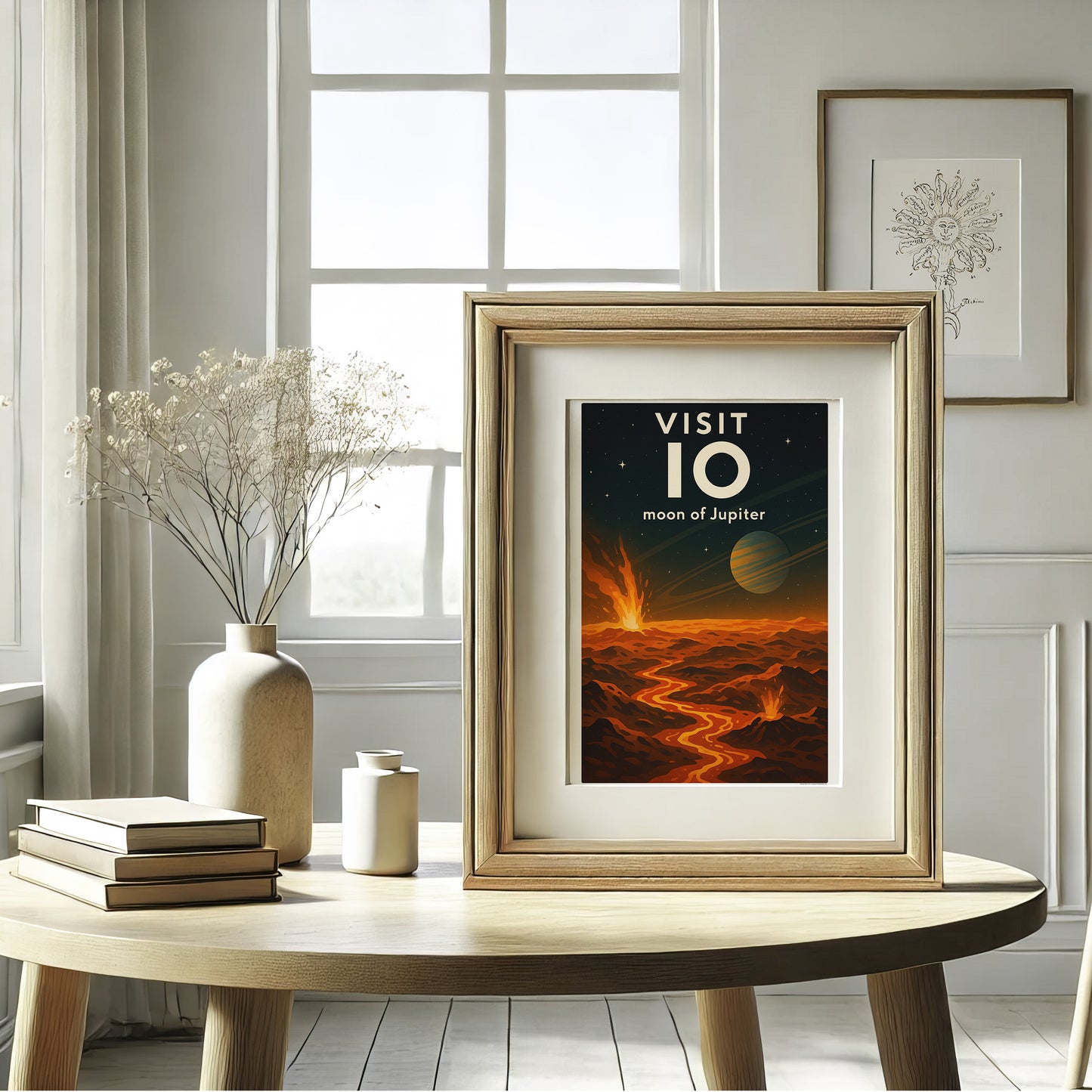 Visit Io – Moon of Jupiter Retro Space Poster in Vintage Art Deco Style