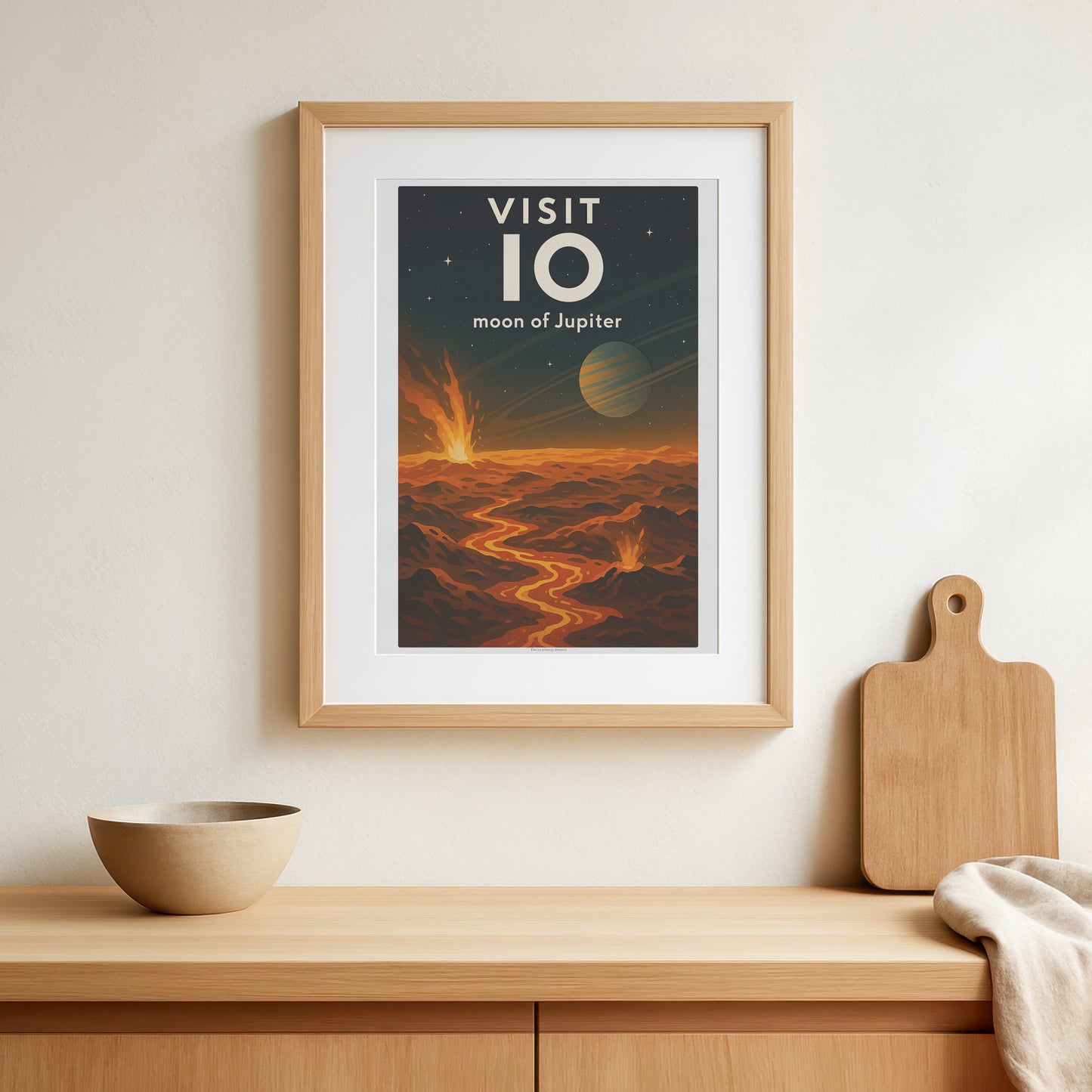 Visit Io – Moon of Jupiter Retro Space Poster in Vintage Art Deco Style