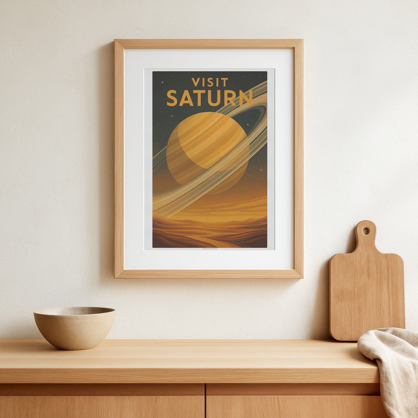 Visit Saturn – Retro Art Deco Style Vintage Space Travel Poster