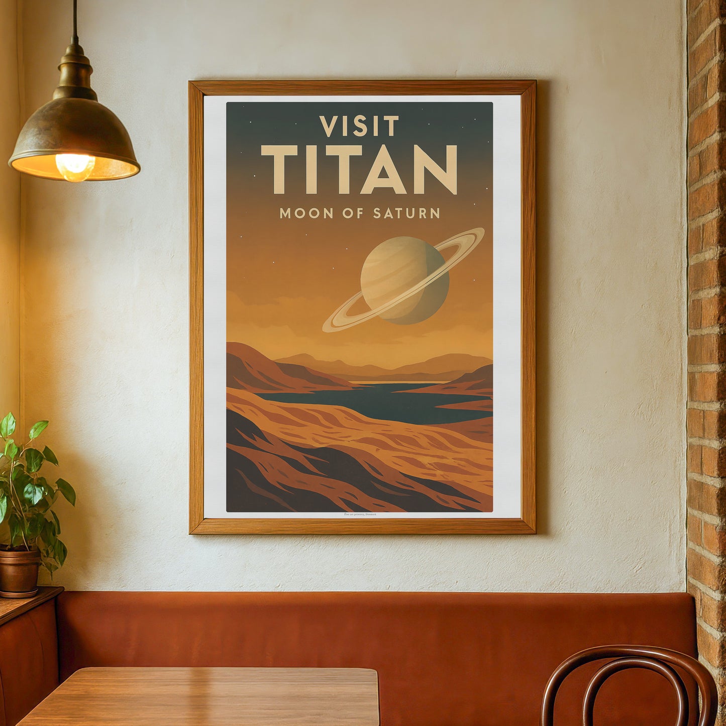 Visit Titan – Moon of Saturn Retro Travel Poster in Vintage Art Deco Style