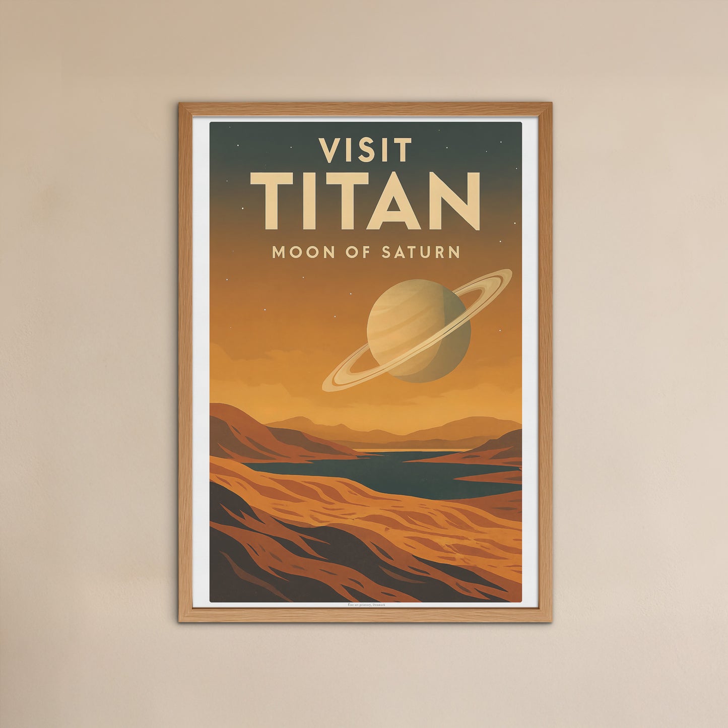 Visit Titan – Moon of Saturn Retro Travel Poster in Vintage Art Deco Style