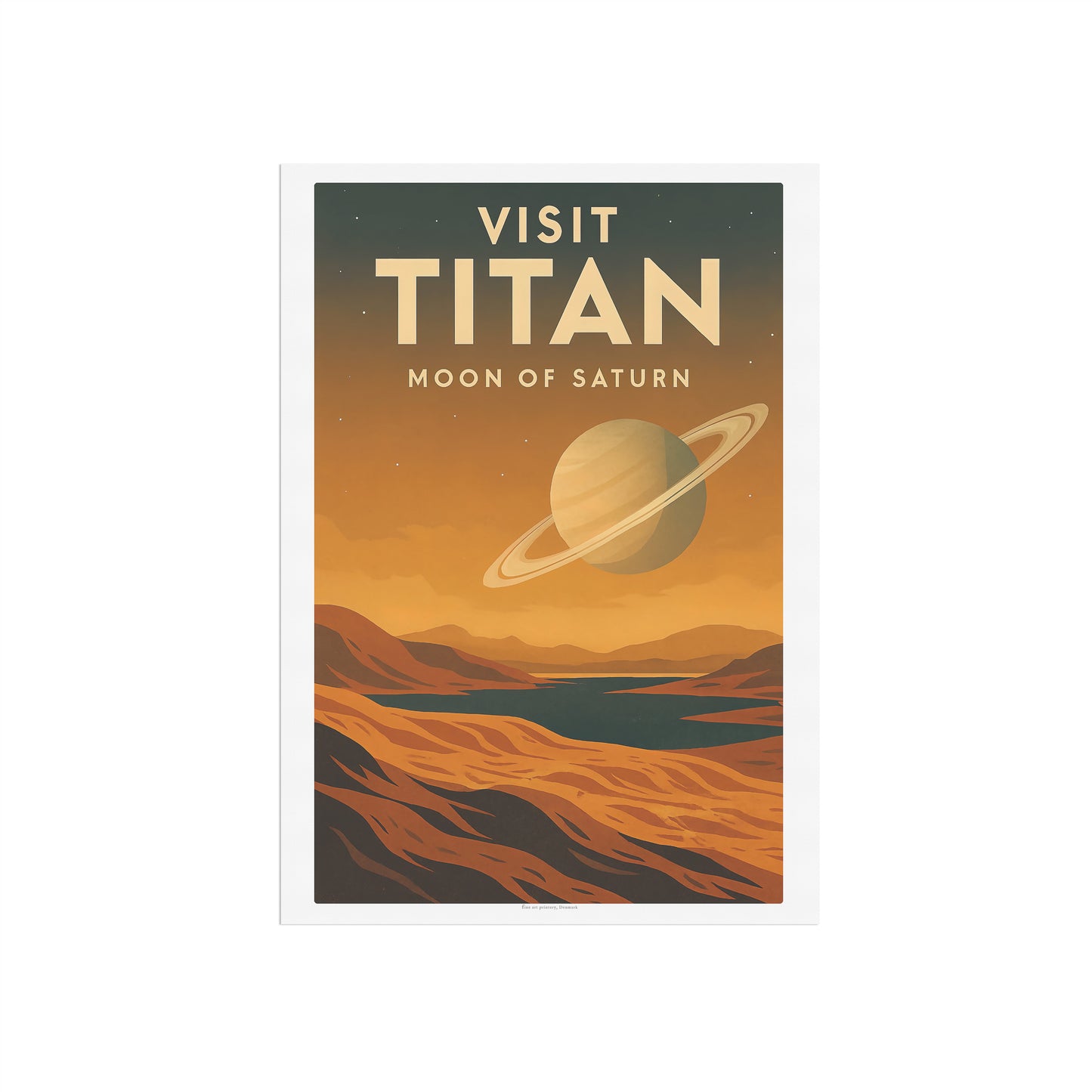 Visit Titan – Moon of Saturn Retro Travel Poster in Vintage Art Deco Style
