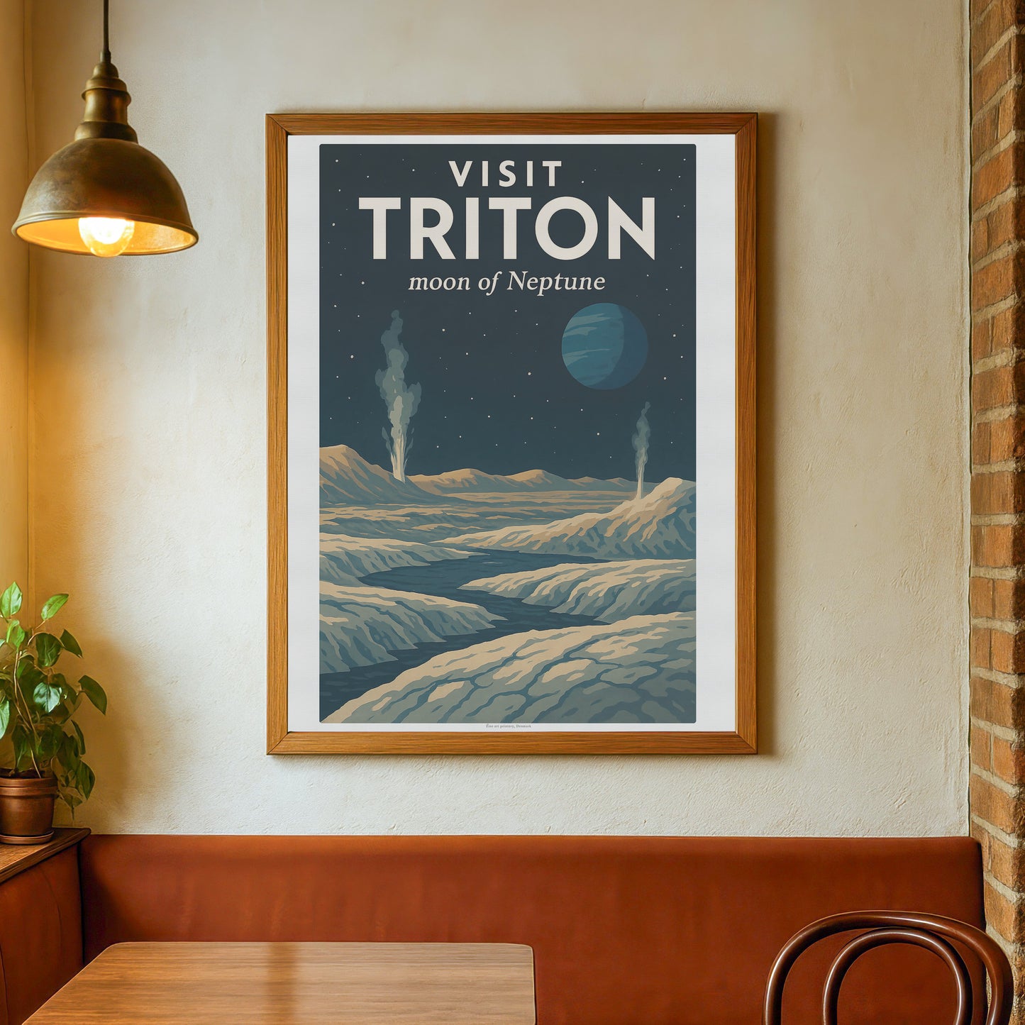 Visit Triton – Moon of Neptune Retro Travel Poster in Vintage Art Deco Style