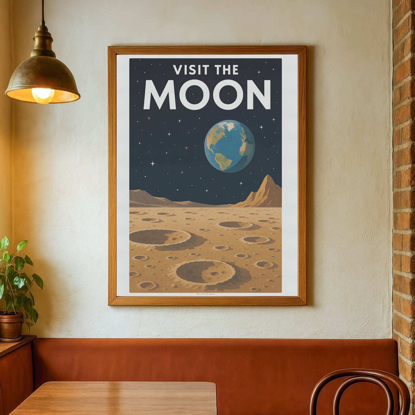 Visit the Moon – Retro Futuristic Travel Poster in Vintage Art Deco Style
