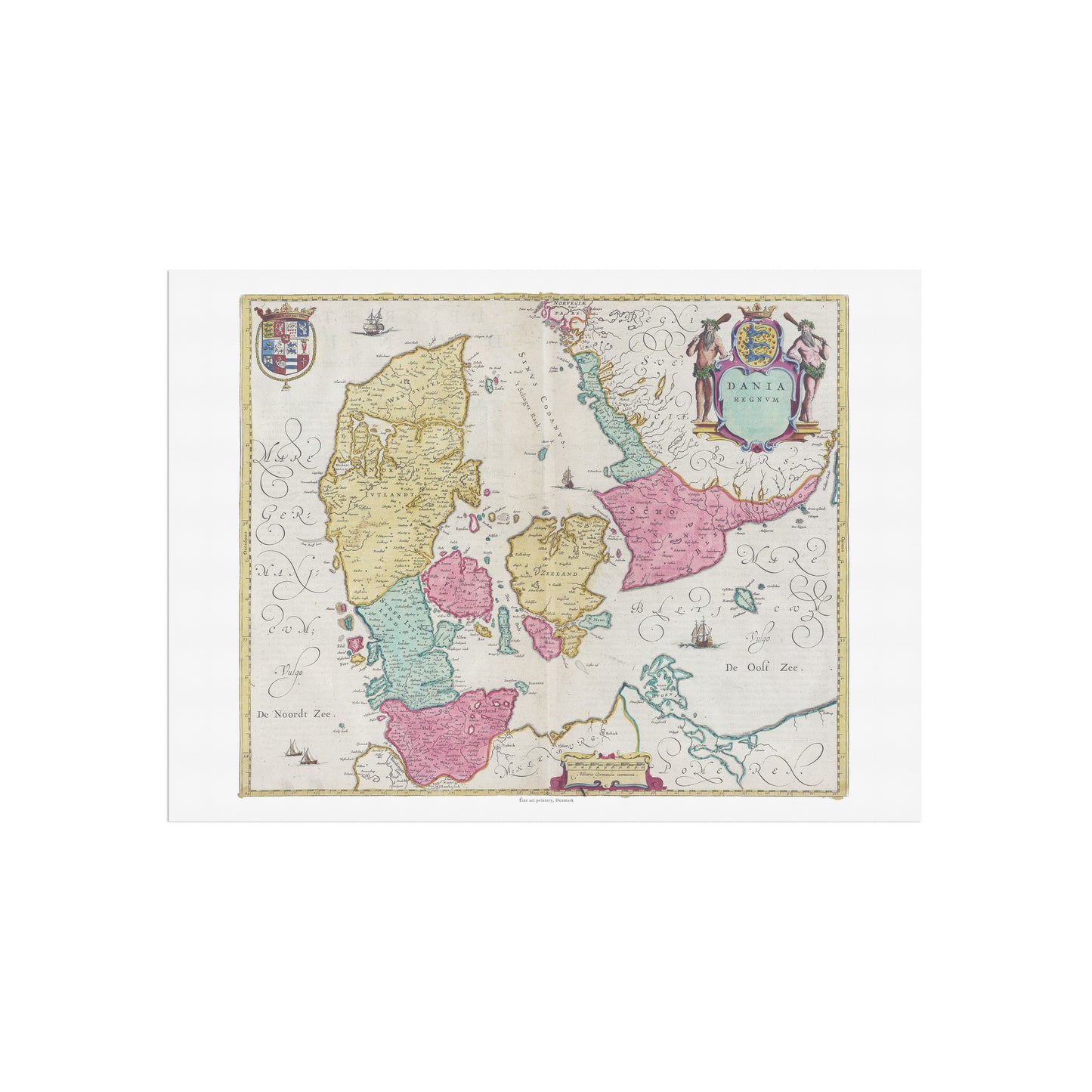 Vintage Denmark Map - Dania Regnum by Joan Blaeu (1662)
