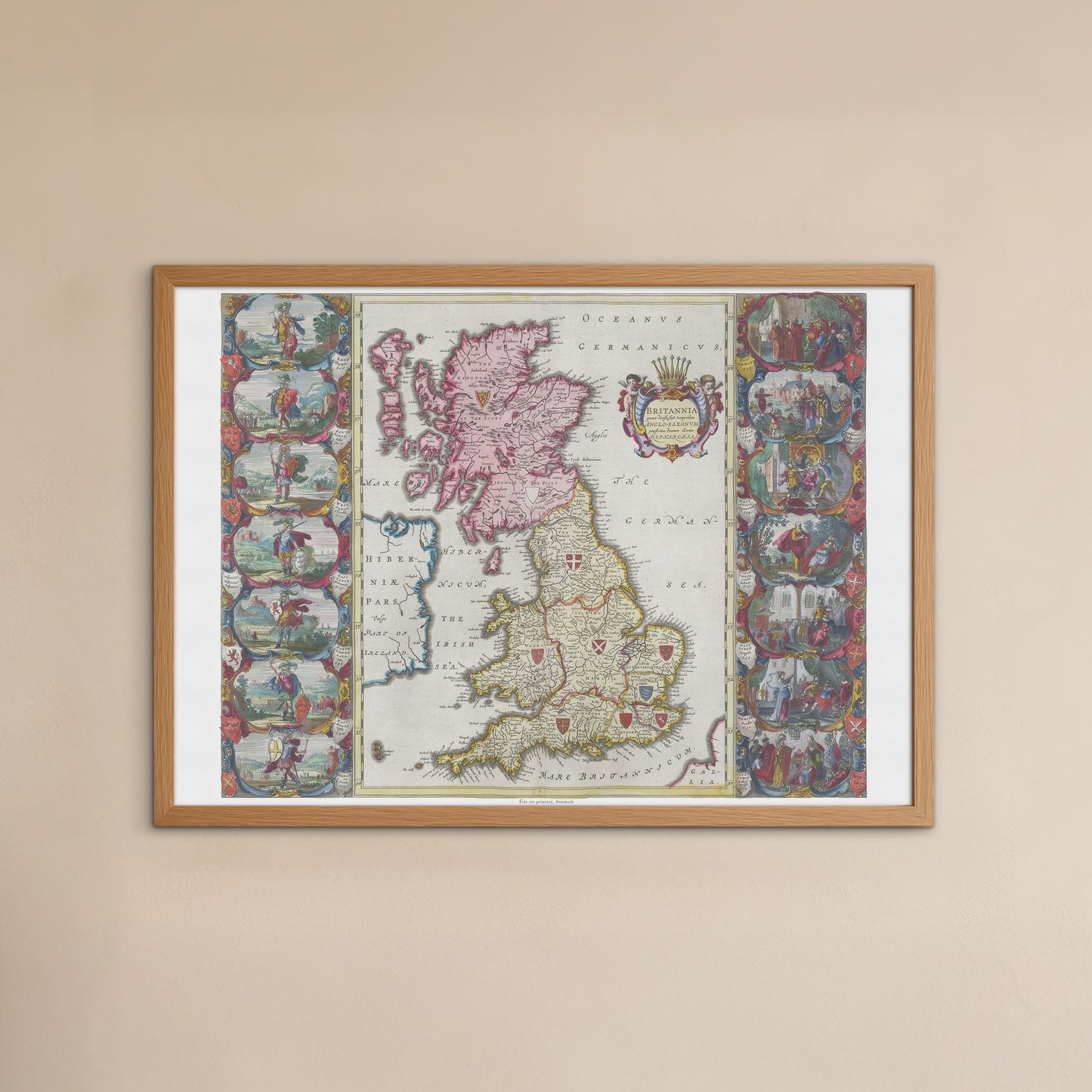 Vintage Map of Great Britain - Britannia Anglo-Saxon Map by Joan Blaeu (1665)