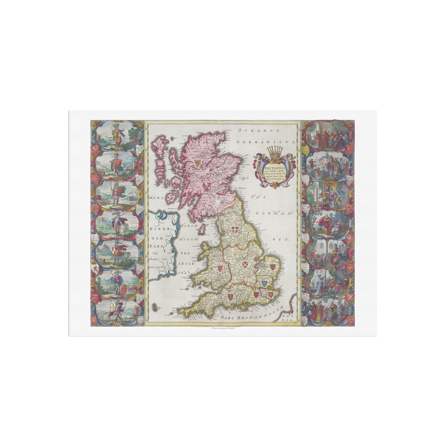 Vintage Map of Great Britain - Britannia Anglo-Saxon Map by Joan Blaeu (1665)