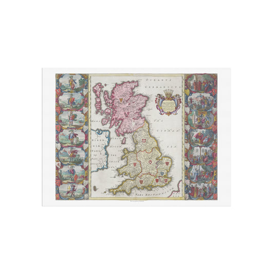 Vintage Map of Great Britain - Britannia Anglo-Saxon Map by Joan Blaeu (1665)