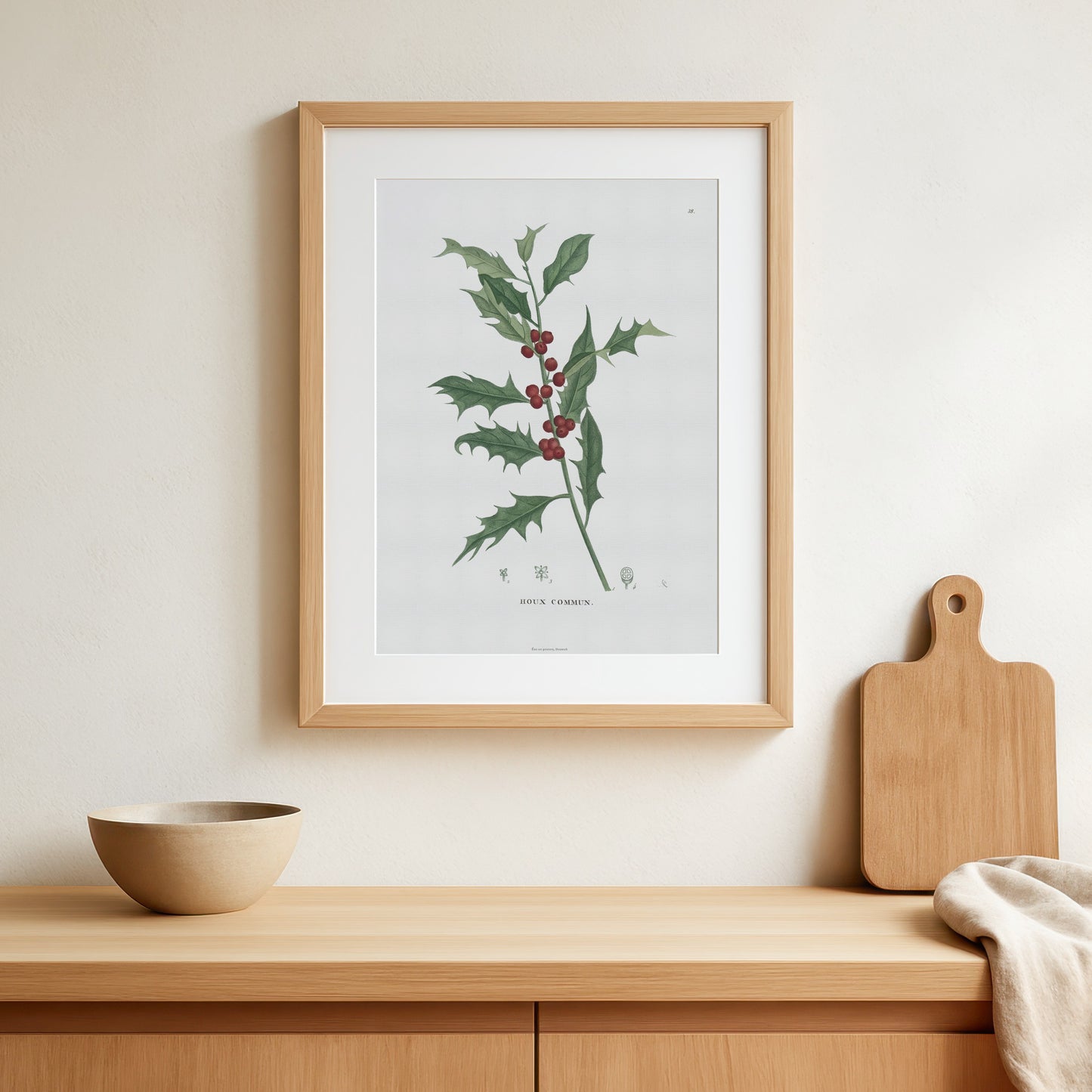 Vintage Holly Botanical Print - Ilex aquifolium from 1824 | Common Holly Poster
