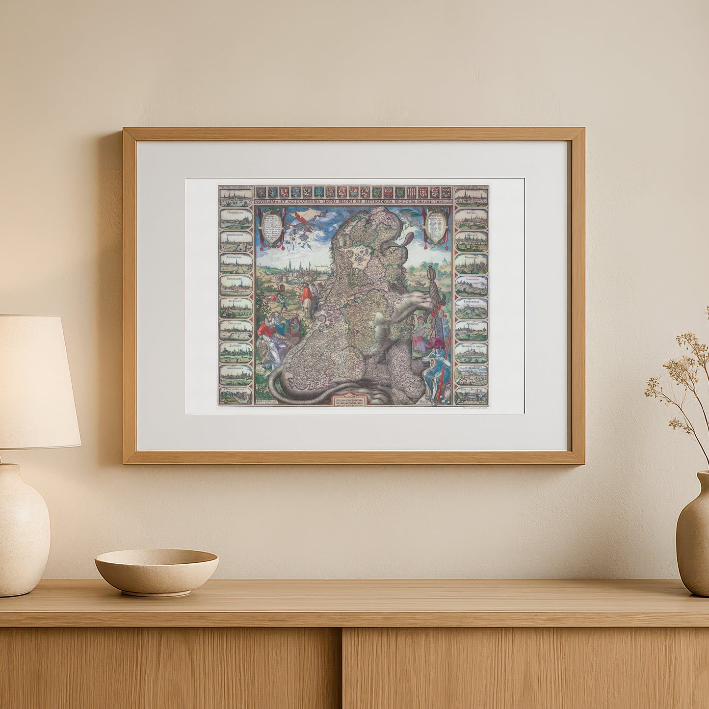 Vintage Leo Belgicus Map Poster - Visscher's Lion Map (ca. 1611-1621)