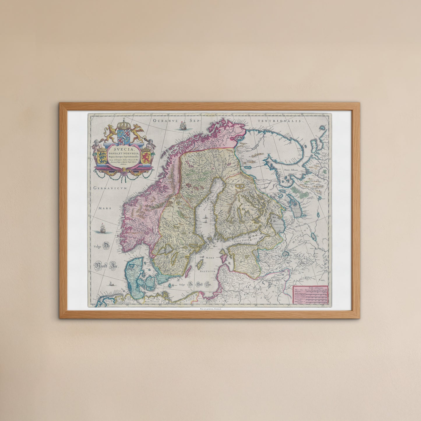 Vintage Scandinavia Map - Svecia, Dania et Norvegia by Joan Blaeu (1665)
