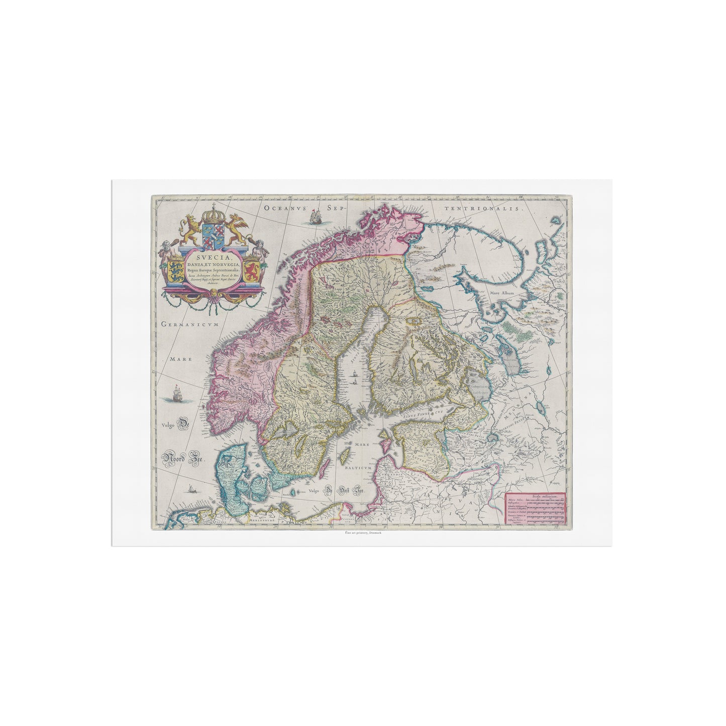 Vintage Scandinavia Map - Svecia, Dania et Norvegia by Joan Blaeu (1665)