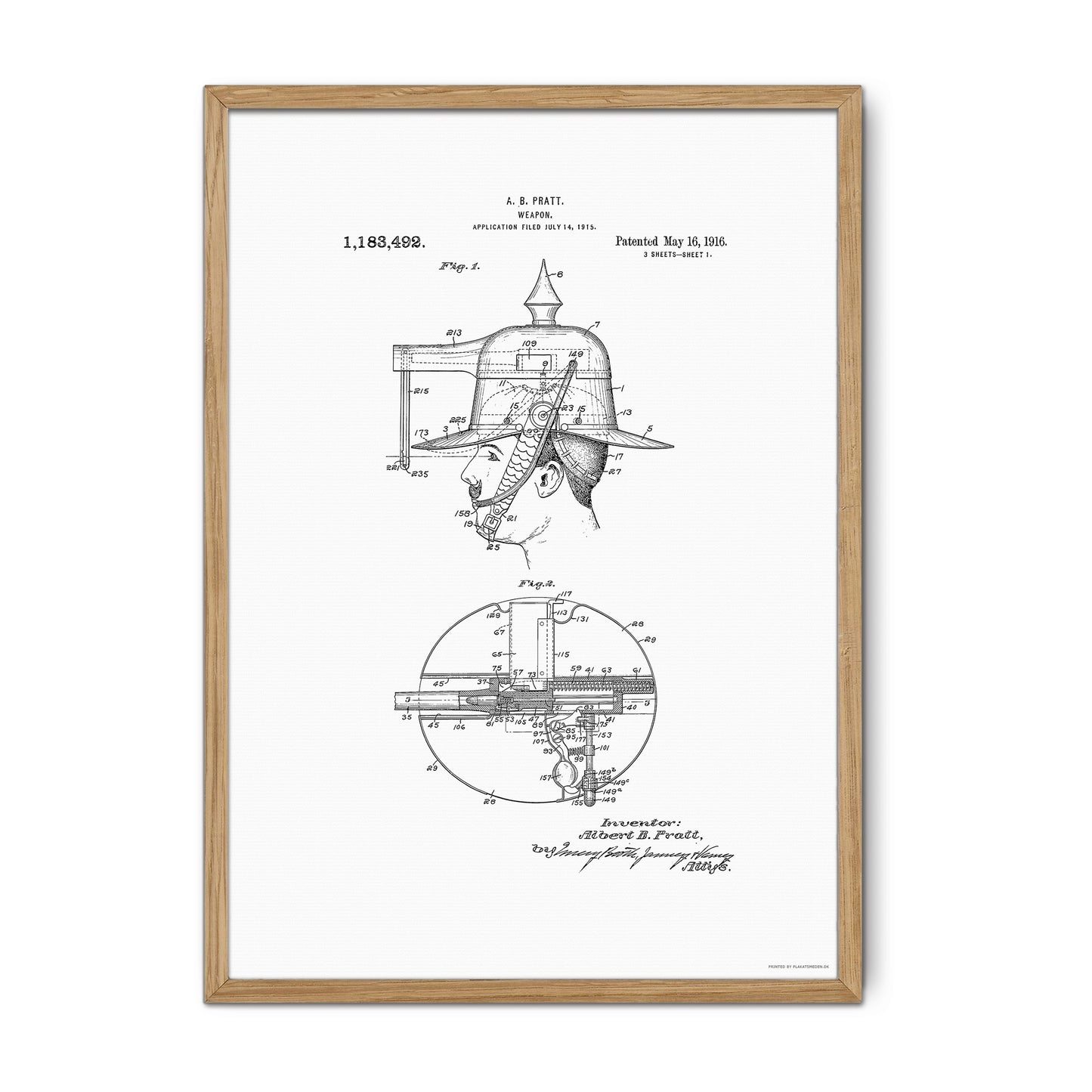 Vintage Weapon Hat Gun Patent Print – 1915 Invention by A. B. Pratt