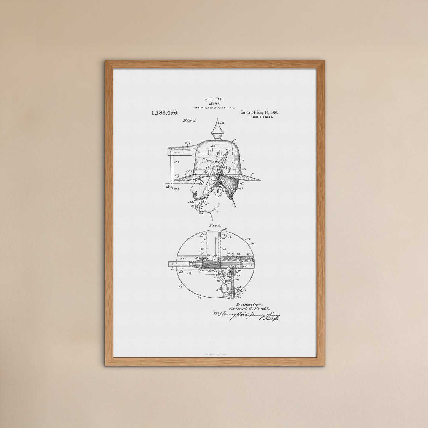 Vintage Weapon Hat Gun Patent Print – 1915 Invention by A. B. Pratt