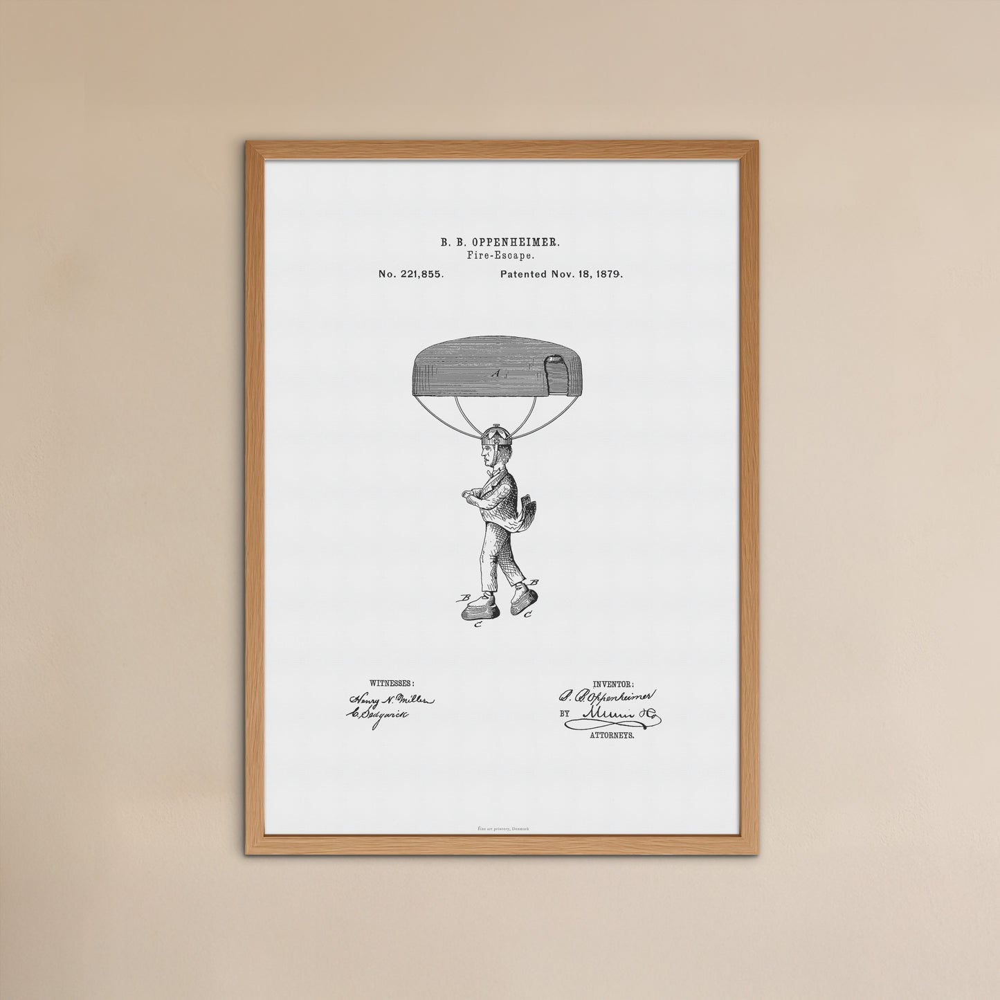 Vintage Fire Escape Hat Parachute Patent Print – 1879 Invention by B. B. Oppenheimer