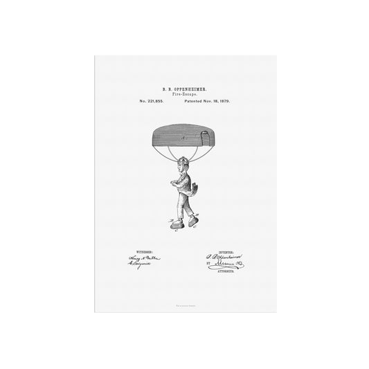 Vintage Fire Escape Hat Parachute Patent Print – 1879 Invention by B. B. Oppenheimer