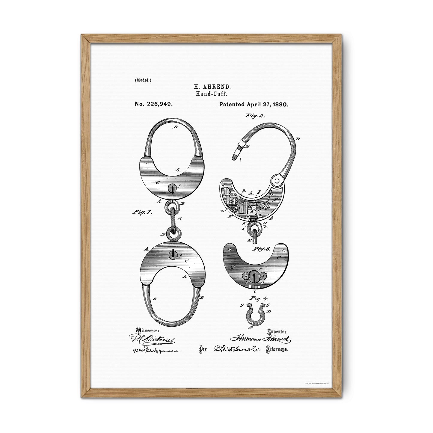 Vintage Handcuff Patent Print – 1880 Invention by Herman Ahren