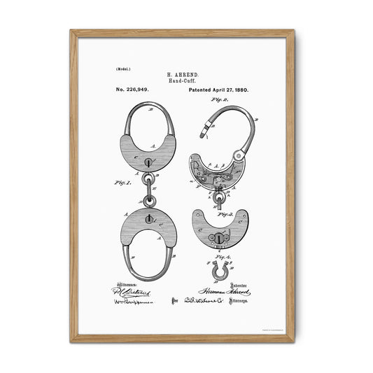 Vintage Handcuff Patent Print – 1880 Invention by Herman Ahren