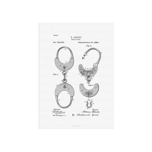 Vintage Handcuff Patent Print – 1880 Invention by Herman Ahren