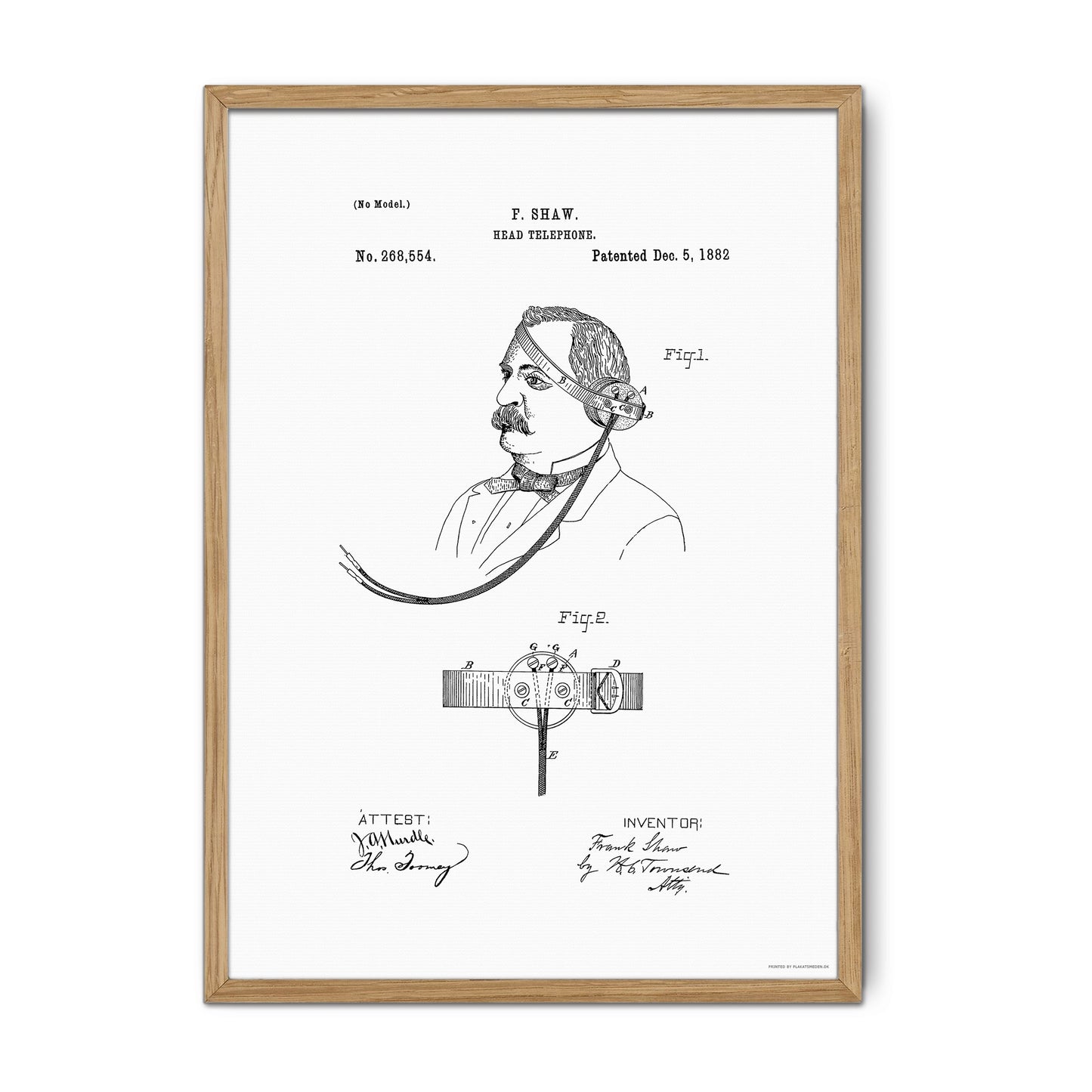 Vintage Head Telephone Patent Print – 1882 Invention by Frank Shaw