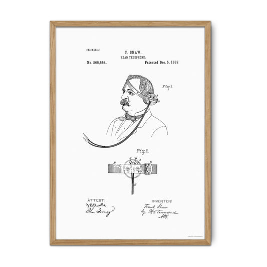 Vintage Head Telephone Patent Print – 1882 Invention by Frank Shaw