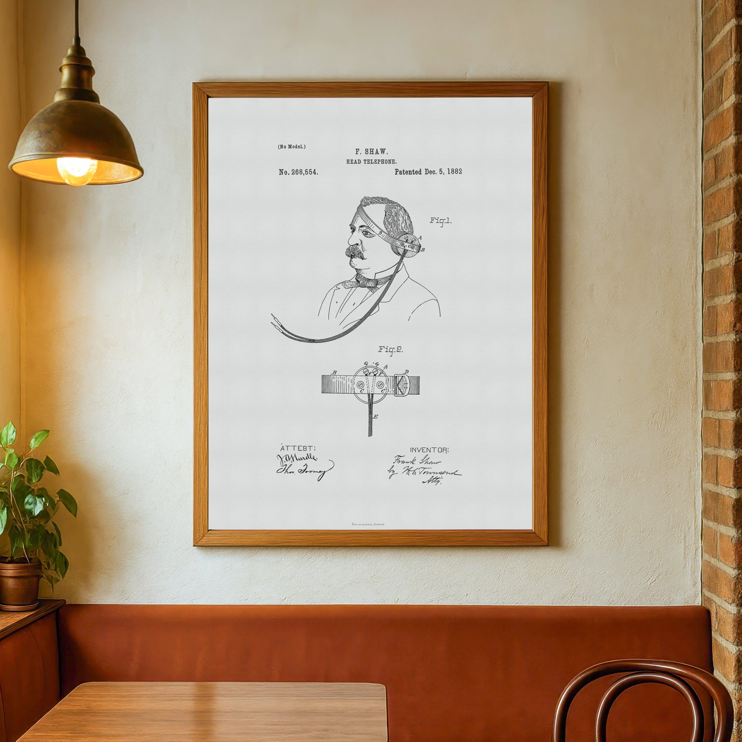 Vintage Head Telephone Patent Print – 1882 Invention by Frank Shaw