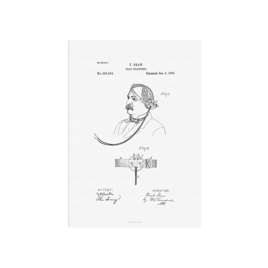 Vintage Head Telephone Patent Print – 1882 Invention by Frank Shaw