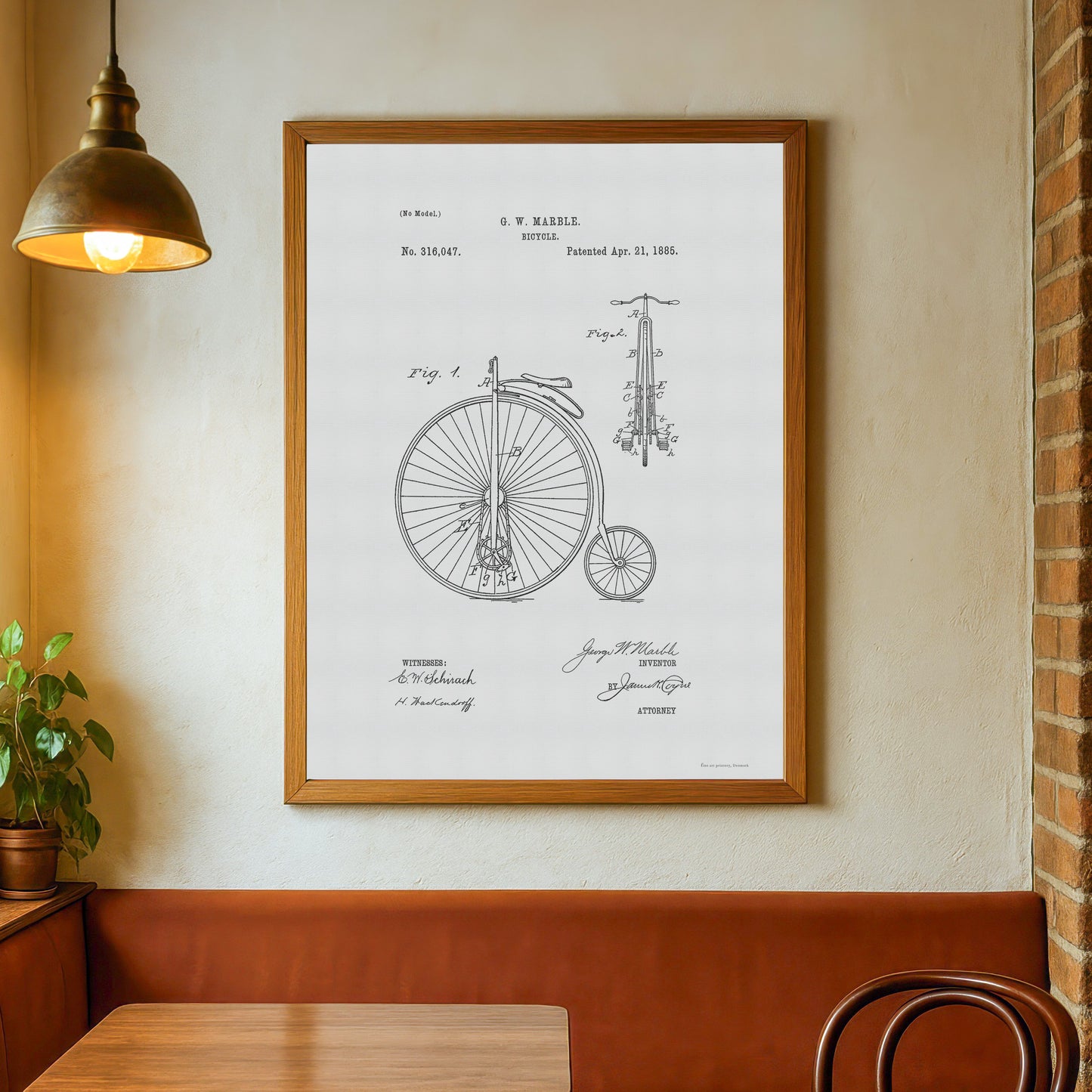 Vintage High-Wheel Bicycle Patent Print – 1885 Invention by G. W. Marble