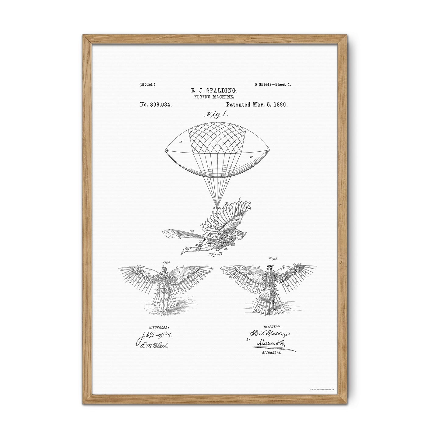 Vintage Flying Machine Patent Print – 1889 Invention by R. J. Spalding