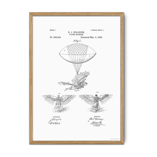 Vintage Flying Machine Patent Print – 1889 Invention by R. J. Spalding