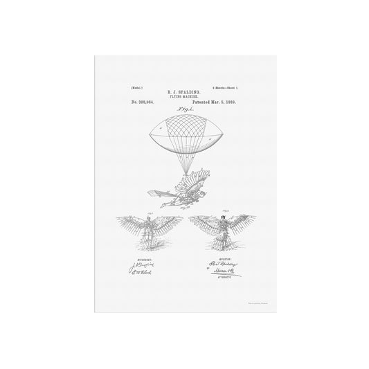 Vintage Flying Machine Patent Print – 1889 Invention by R. J. Spalding