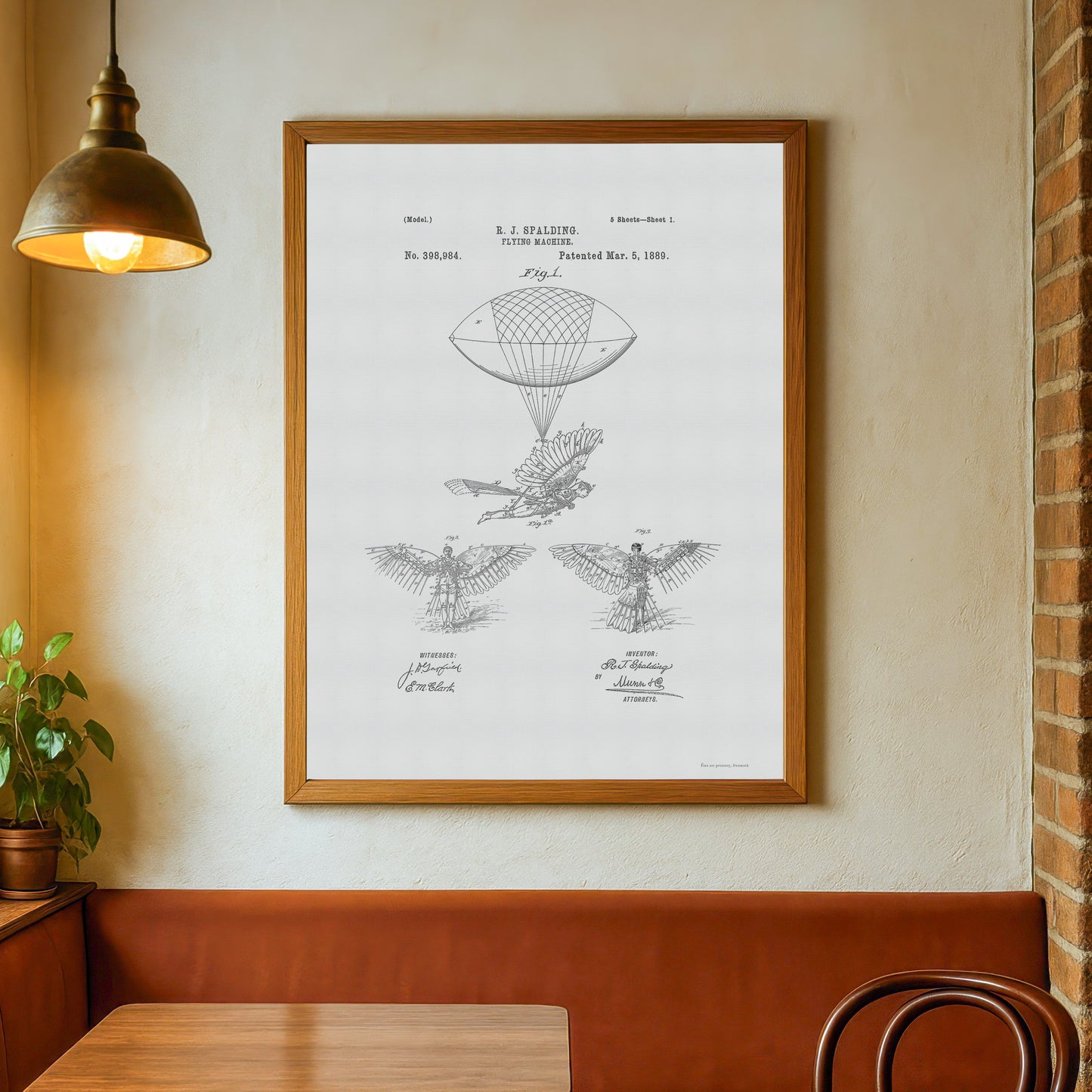 Vintage Flying Machine Patent Print – 1889 Invention by R. J. Spalding