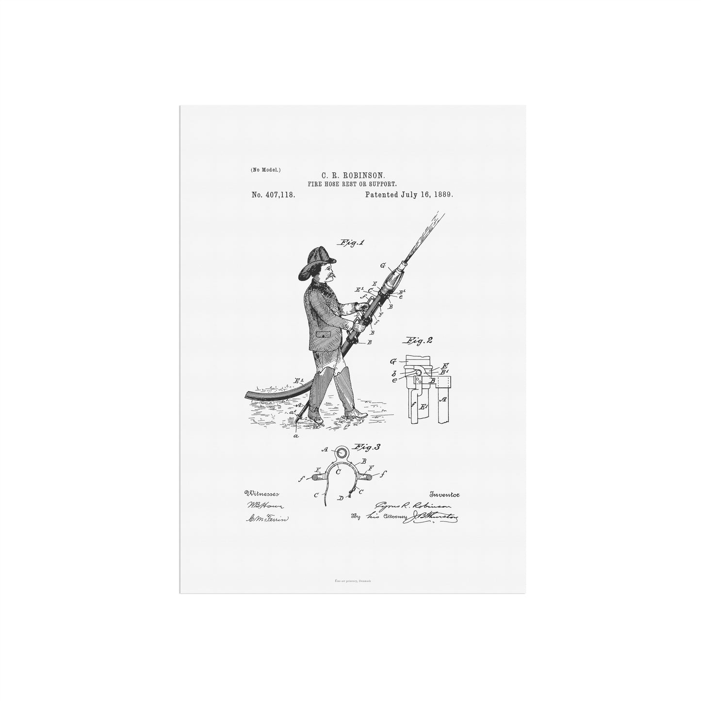 Vintage Fire Hose Rest Patent Print – 1889 Invention by C. R. Robinson