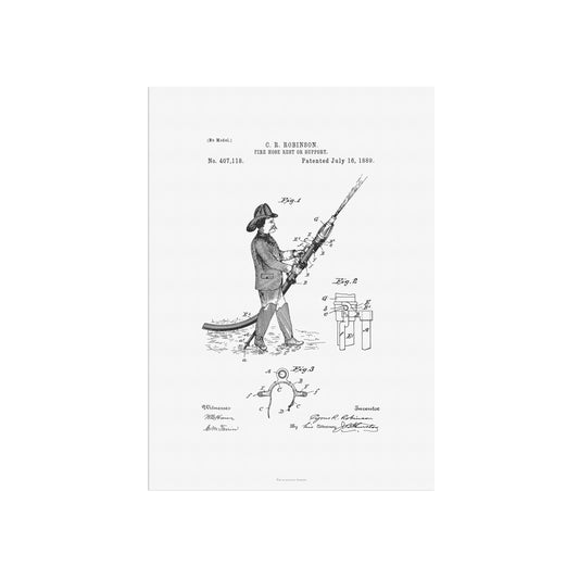 Vintage Fire Hose Rest Patent Print – 1889 Invention by C. R. Robinson