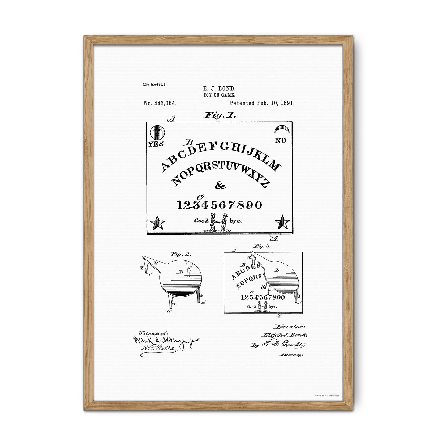 Vintage Ouija Board Patent Print – 1891 Invention by Elijah J. Bond